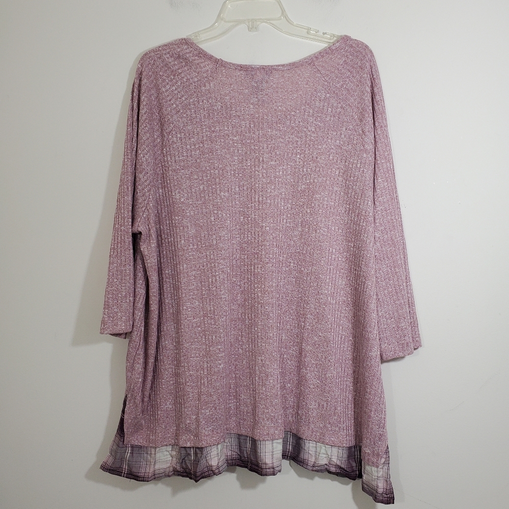 NWT Catherines Shirt Blouse Plaid Trim Ribbed Pink Mauve Size 2X 22 24 - Picture 9 of 11